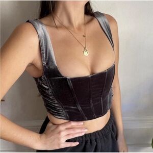 SOLD Women’s Sz S Dark Gray Velvet Corset Cropped Ruched Top Bustier SOLD
